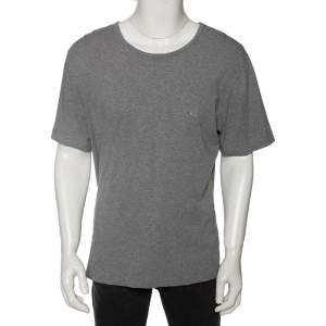 Pre Owned Boss by Hugo Boss Grey Cotton Logo Embroidered Short Sleeve T-Shirt XXL