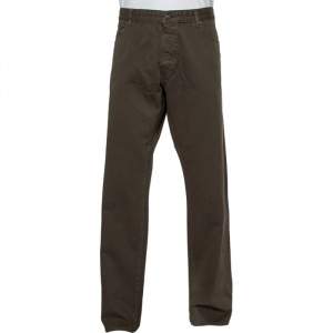 Pre Owned Boss By Hugo Boss Brown Cotton & Cashmere Oklahoma Trousers L
