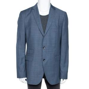 Pre Owned Boss By Hugo Boss Blue Virgin Wool Single Breasted Blazer XL
