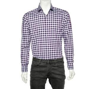 Pre Owned Boss By Hugo Boss Purple Checkered Cotton Jaron Slim Fit Shirt L