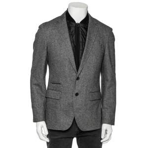 Pre Owned Boss By Hugo Boss Grey Wool & Synthetic Layered Hadik1 Blazer Jacket M