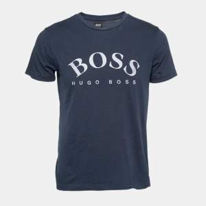 Pre Owned Boss By Hugo Boss Blue Logo Embroidered Crew Neck T-Shirts S