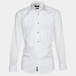 مملوكة مسبقًا Boss By Hugo Boss White Cotton Double Cuff Jant Slim Fit Shirt XL