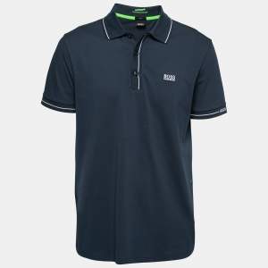 Pre Owned Boss By Hugo Boss Navy Blue Cotton Pique Slim-Fit Polo Shirt XL