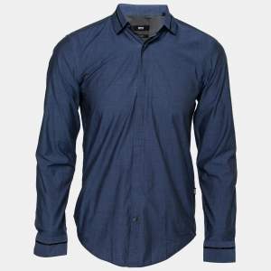 Pre Owned Boss By Hugo Boss Blue Cotton Slim-Fit Button Front Shirt S