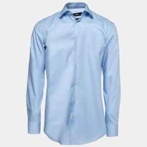Pre Owned Boss By Hugo Boss Blue Cotton Slim Fit Button Front Shirt L