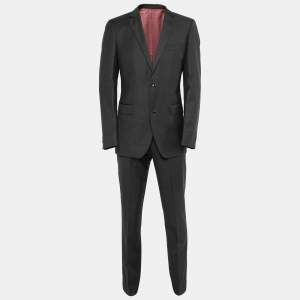 Pre Owned Boss By Hugo Boss Dark Grey Wool Single-Breasted Suit L