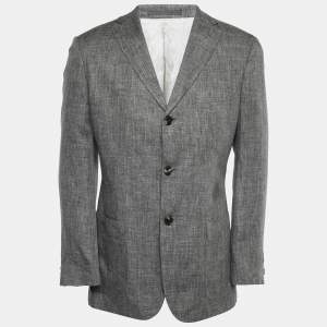 Pre Owned Boss By Hugo Boss Vintage Grey Linen Single-Breasted Soldini Blazer L 