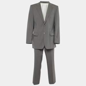 Boss by Hugo Boss Vintage Grey Striped Wool Single-Breasted Gable/Vegas Suit XL