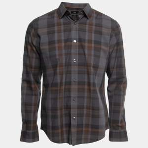مملوكة مسبقًا Boss By Hugo Boss Brown/Orange Check Print Cotton Button Front Shirt M