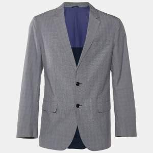 Pre Owned Boss By Hugo Boss Grey Checkered Cotton Huge/Genius-W Blazer L