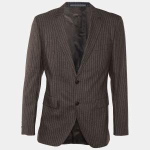 Pre Owned Boss By Hugo Boss Brown Striped Wool & Cashgora Crowley Blazer L