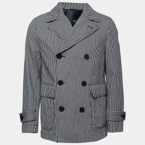 Boss By Hugo Boss Navy Blue/White Striped Cotton Double Breasted Blazer M