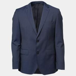 Pre Owned Boss By Hugo Boss Navy Blue Pin Stripe Wool Super 100 Blazer M