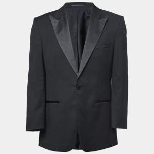 Pre Owned Boss By Hugo Boss Black Wool & Satin Lapel Tuxedo Blazer L