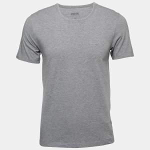 Boss By Hugo Boss Grey Cotton Logo Embroidered T-Shirt M