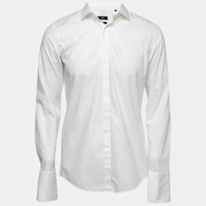 مملوكة مسبقًا Boss By Hugo Boss White Cotton Slim Fit Shirt L