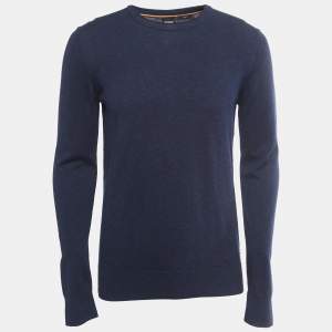 Boss By Hugo Boss Navy Blue Cotton Knit Crew Neck Sweatshirt L