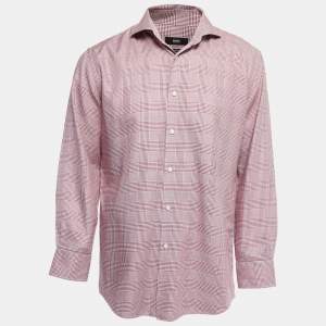 Pre Owned Boss By Hugo Boss Red Plaid Cotton Blend Button Front Full Sleeve Shirt XXL