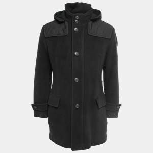 Boss By Hugo Boss Black Wool Single Breasted Hooded Coat M