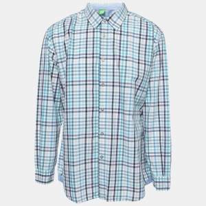Pre Owned Boss By Hugo Boss Blue Checked Cotton Button Front Full Sleeve Shirt 3XL