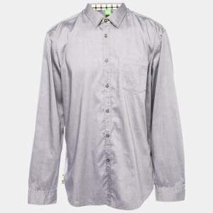 Pre Owned Boss By Hugo Boss Grey Cotton Button Front Banyo Full Sleeve Shirt 3XL