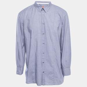 Pre Owned Boss Orange By Hugo Boss Blue Micro Checked Cotton Button Front Full Sleeve Shirt XXXL