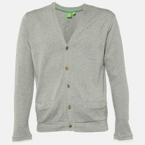 Boss By Hugo Boss Grey Cotton Knit Button Front Cardigan L