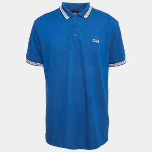 Pre Owned Boss By Hugo Boss Blue Cotton Pique Regular Fit Polo T-Shirt XXL