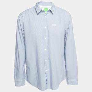 مملوكة مسبقًا Boss By Hugo Boss Blue Striped Cotton Button Front Regular Fit Shirt XL