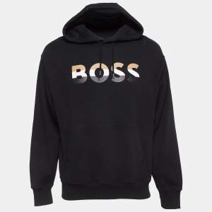 Boss By Hugo Boss Black Logo Print Cotton Knit Oversized Hoodie M
