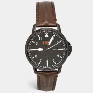 Boss By Hugo Boss Black Ion Plated Stainless Steel Leather Orange 1550062 Men's Wristwatch 42 mm