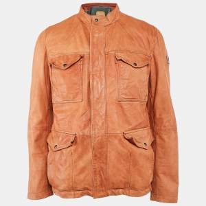Boss Orange by Hugo Boss Brown Leather Zip-Up Jacket L