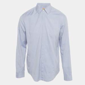 Pre Owned Boss Orange By Hugo Boss Blue Cotton Full Sleeve Shirt L  