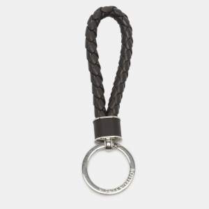 Pre Owned Bottega Veneta Brown Intrecciato Leather Key Ring