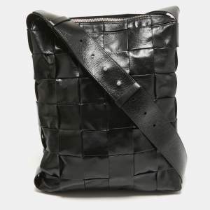 Bottega Veneta Black Intreccio Leather Cassette Messenger Bag