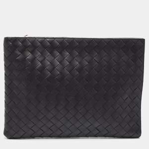 Bottega Veneta Black Intrecciato Leather Pouch