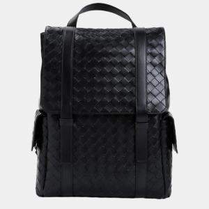 Bottega Veneta Black Leather Intrecciato Leather Backpack Bag