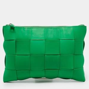 Bottega Veneta Green Maxi Intrecciato Rubber Pouch