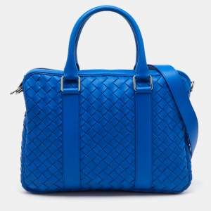 Bottega Veneta Blue Intrecciato Leather Slim Briefcase