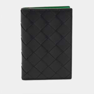Pre Owned Bottega Veneta Black Intrecciato Leather Bifold Card Holder