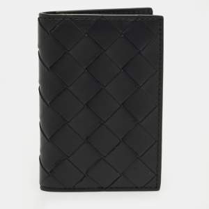 Pre Owned Bottega Veneta Black Intrecciato Leather Bifold Card Holder