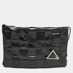 Pre Owned حقيبة كاسيت كتف بوتيغا فينيتا جلد انتريشياتو ماكسي أسود