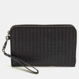 مملوكة مسبقًا Bottega Veneta Black Intrecciato Leather Document Clutch