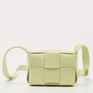 Pre Owned Bottega Veneta Yellow Green Intrecciato Leather Mini Cassette Messenger Bag