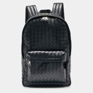 Bottega Veneta Navy Blue Intrecciato Leather Medium Archetypal Backpack