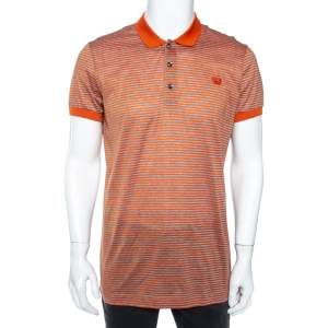 Bottega Veneta Orange Striped Cotton Polo T-Shirt XL
