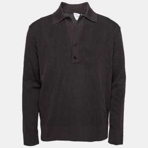 Bottega Veneta Brown Double Pique Long Sleeve Polo T-Shirt M