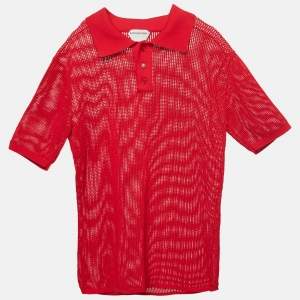Bottega Veneta Red Patterned Knit Polo T-shirt M 