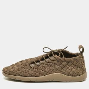 Bottega Veneta Olive Green Woven Fabric Elasticated Intrecciato Sneakers Size 41.5
